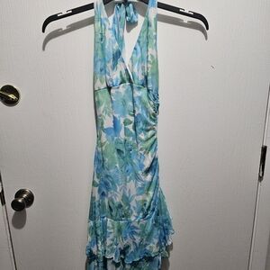 Floral Halter Dress - Blue and Green